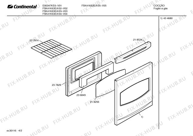Взрыв-схема плиты (духовки) Continental FSK41K63EA - Схема узла 02