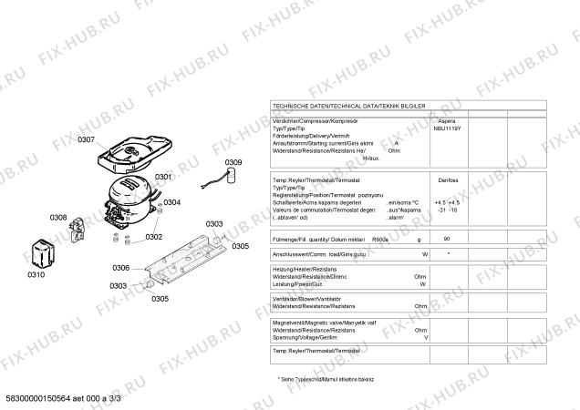 Схема №3 KG46NA03NE с изображением Компрессор для холодильника Bosch 00145195