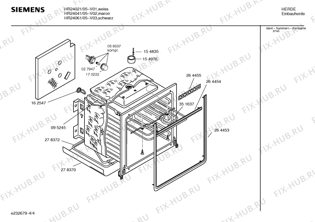 Взрыв-схема плиты (духовки) Siemens HR24021 - Схема узла 04