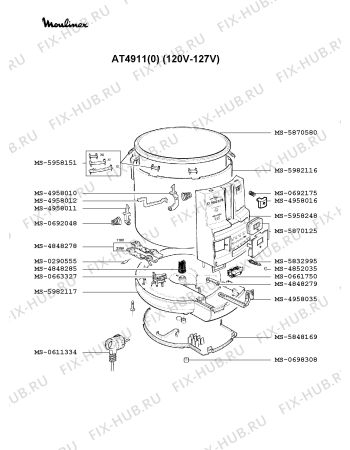 Взрыв-схема тостера (фритюрницы) Moulinex AT4911(0) - Схема узла 8P002106.8P2