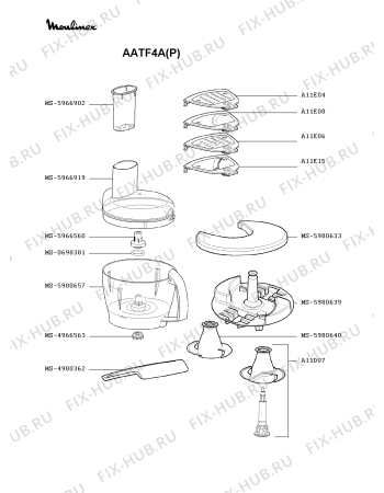 Взрыв-схема кухонного комбайна Moulinex AATF4A(P) - Схема узла MP000409.0P4