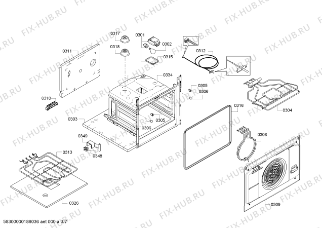 Взрыв-схема плиты (духовки) Siemens HA858541U - Схема узла 03