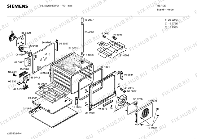 Взрыв-схема плиты (духовки) Siemens HL58259EU - Схема узла 04