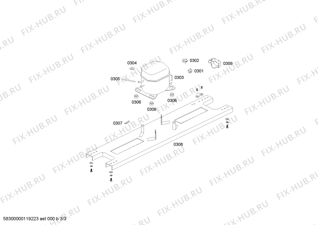 Взрыв-схема холодильника Miray RA22B7N14C REFRIGERADOR BL MIRAY MI23 220V/60Hz PERU - Схема узла 03