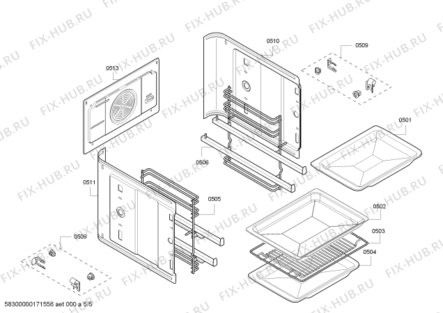 Взрыв-схема плиты (духовки) Bosch HBA42S350R H.BO.NP.L2D.IN.GLASS.B3/.X.E0_TIF/ - Схема узла 05