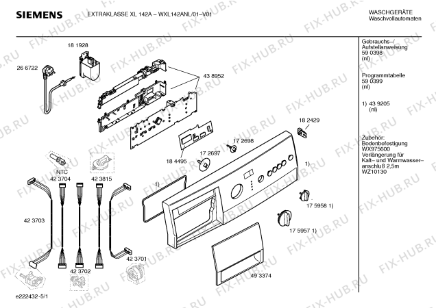 Схема №5 WXL142ANL EXTRAKLASSE XL142A с изображением Панель управления для стиралки Siemens 00439205