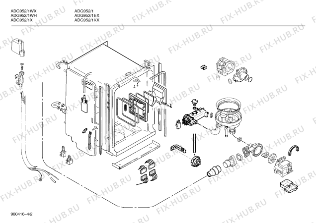 Взрыв-схема посудомоечной машины Whirlpool SR5PHA9GB - Схема узла 02
