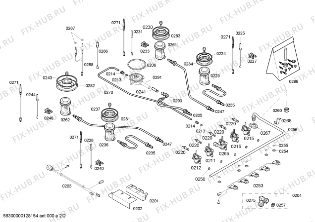 Схема №2 CG290110F ENC.CG290110F 4G+1W CENTRAL C90F GAGGENA с изображением Рассекатель горелки для плиты (духовки) Bosch 00600663