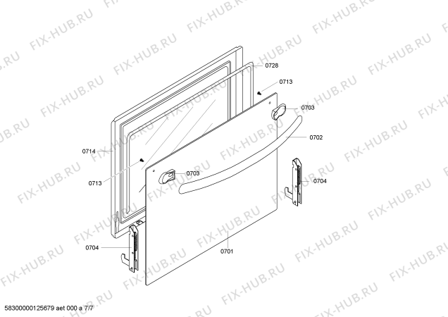 Схема №4 HSW745050N с изображением Внутренняя дверь для плиты (духовки) Bosch 00479529