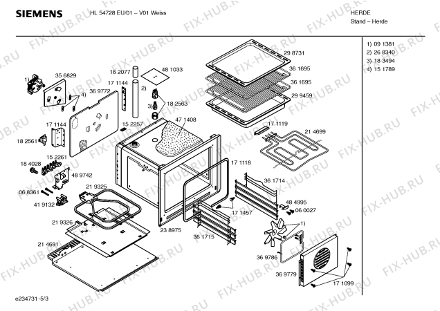 Взрыв-схема плиты (духовки) Siemens HL54728EU - Схема узла 03