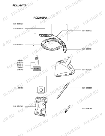 Взрыв-схема пылесоса Rowenta RO240PA - Схема узла YP000431.8P2