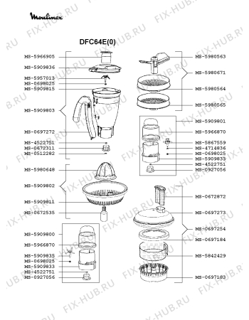 Взрыв-схема кухонного комбайна Moulinex DFC64E(0) - Схема узла VP002451.1P2