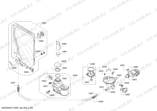 Взрыв-схема посудомоечной машины Bosch SPV69T70RU, Super Silence, Made in Germany - Схема узла 04