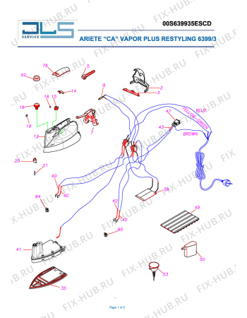 Схема №1 FSV EUROSTEAM WH/BK с изображением Рукоятка для утюга (парогенератора) ARIETE AT2085534300