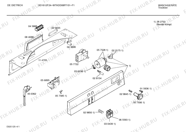 Схема №6 WTADD07FF DE DIETRICH SD1612F23 с изображением Панель для электросушки Bosch 00282752