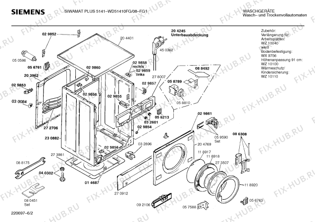 Взрыв-схема стиральной машины Siemens WD51410FG SIWAMAT PLUS 5141 - Схема узла 02