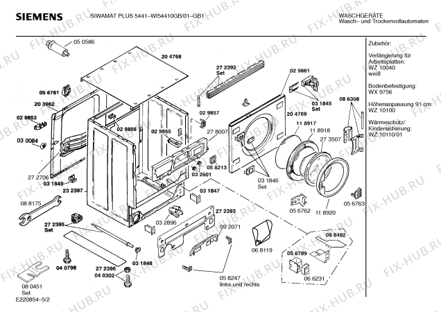 Взрыв-схема стиральной машины Siemens WI54410GB SIWAMAT PLUS 5441 - Схема узла 02