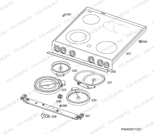 Взрыв-схема плиты (духовки) Electrolux EKC8000W - Схема узла Hob