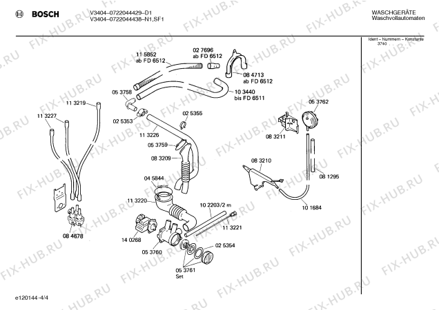Схема №4 0722044429 V3404 с изображением Таблица программ для стиралки Bosch 00085380
