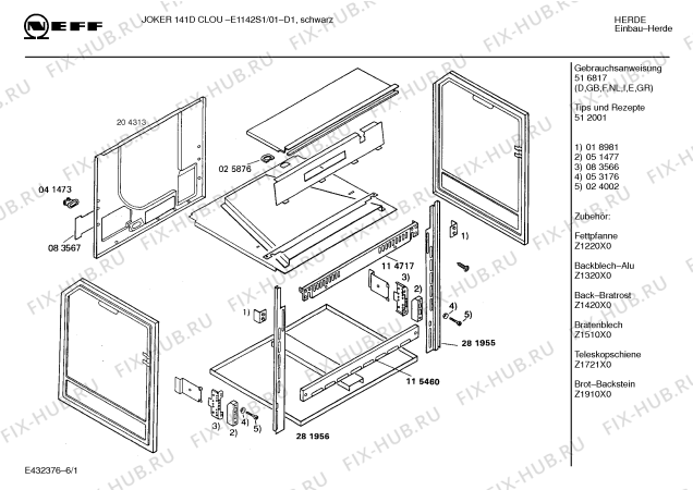 Схема №4 E1142S1 JOKER 141 D CLOU с изображением Переключатель для электропечи Bosch 00069961