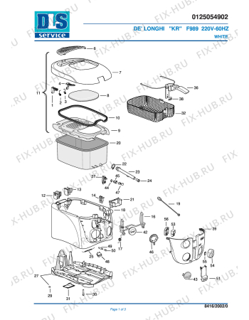 Схема №1 F989 220V-60HZ WHITE с изображением Покрытие для электротостера DELONGHI 7325129000