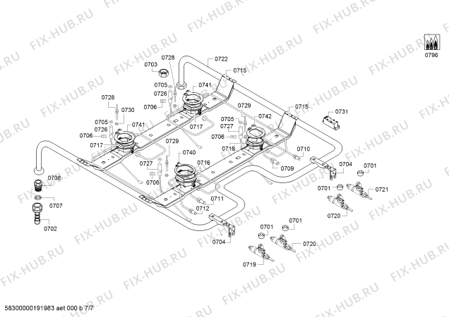 Взрыв-схема плиты (духовки) Bosch HGD625220L - Схема узла 07