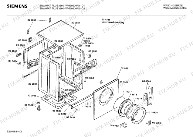 Схема №3 WM38600 SIWAMAT PLUS 3860 с изображением Таблица программ для стиралки Siemens 00087619