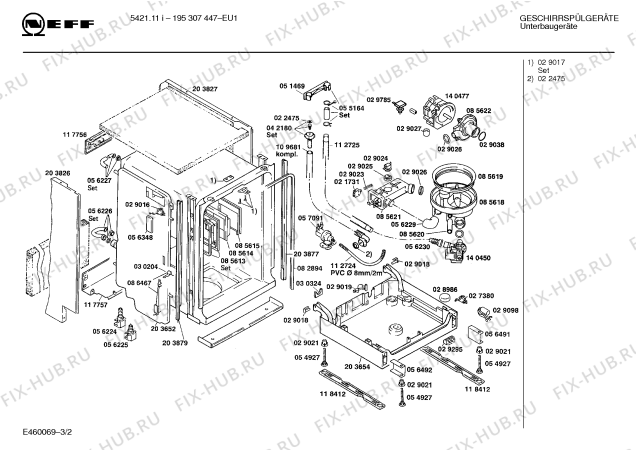 Взрыв-схема посудомоечной машины Neff 195307447 5421.11I - Схема узла 02