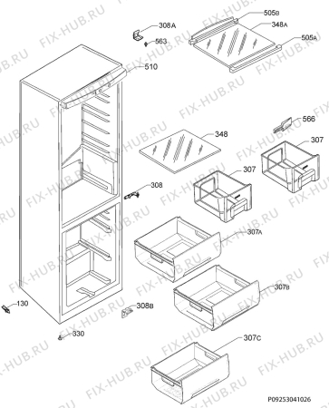 Схема №1 PC342NF с изображением Ящик (корзина) для холодильной камеры Zanussi 2426354060