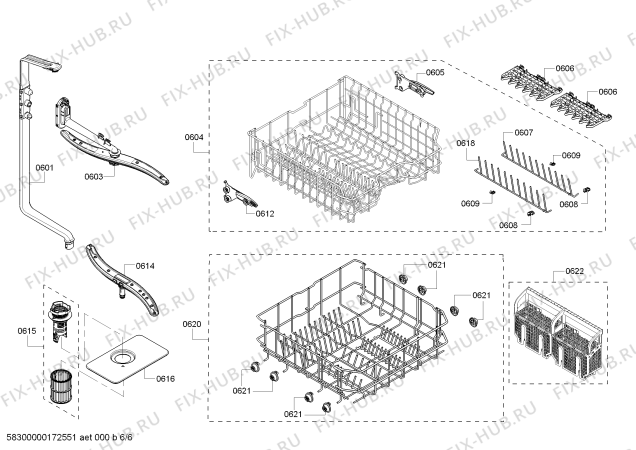 Взрыв-схема посудомоечной машины Bosch SHX4ATF5UC Silence 49dBA - Схема узла 06