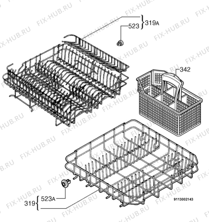 Взрыв-схема посудомоечной машины Aeg FAV42300 - Схема узла Basket 160