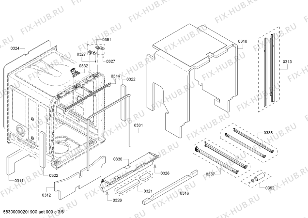 Взрыв-схема посудомоечной машины Bosch SHVM98W73N, SuperSilencePlus 40dBA - Схема узла 03