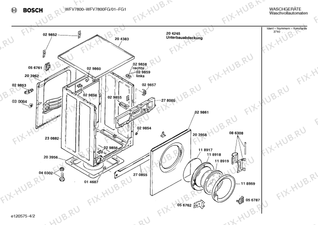 Схема №2 WFV7800FG WFV7800 с изображением Панель для стиральной машины Bosch 00272529