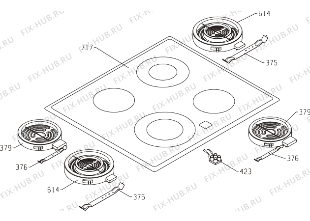Схема №5 EC9238W-NO (227601, E54T1-E4) с изображением Панель для плиты (духовки) Gorenje 227734