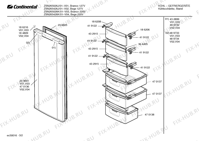 Взрыв-схема холодильника Continental ZSN265426J - Схема узла 02