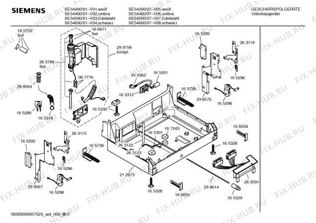 Взрыв-схема посудомоечной машины Siemens SE54600 - Схема узла 05