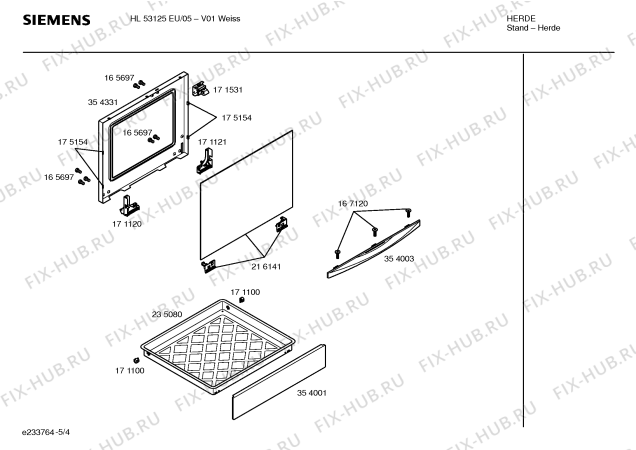 Взрыв-схема плиты (духовки) Siemens HL53125EU - Схема узла 04