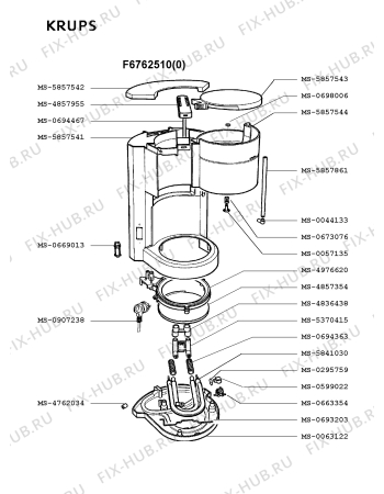 Взрыв-схема кофеварки (кофемашины) Krups F6762510(0) - Схема узла XP001832.1P2
