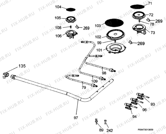 Взрыв-схема плиты (духовки) Faure CMC4011W - Схема узла Section 6