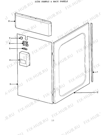 Взрыв-схема плиты (духовки) Tricity Bendix SB200/1 - Схема узла H10 Side/Back Panel