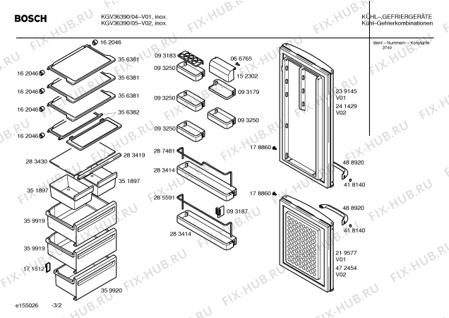 Схема №3 KGV36390 с изображением Дверь для холодильника Bosch 00241429