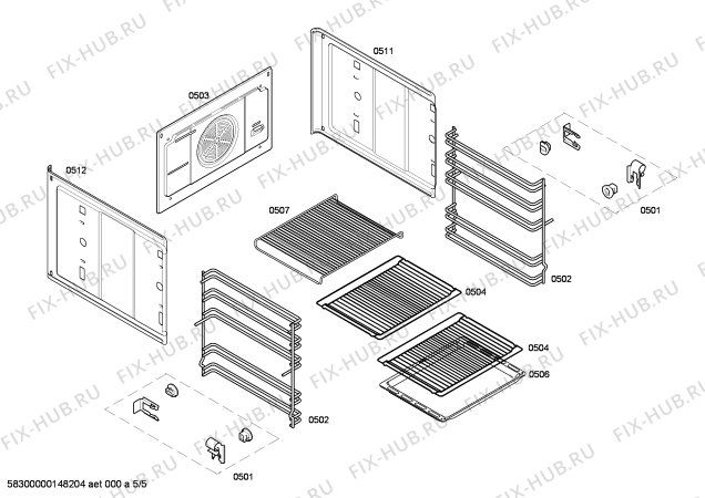 Взрыв-схема плиты (духовки) Bosch HCE744220B - Схема узла 05