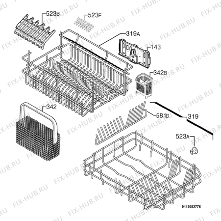 Взрыв-схема посудомоечной машины Electrolux ESI47020X - Схема узла Basket 160