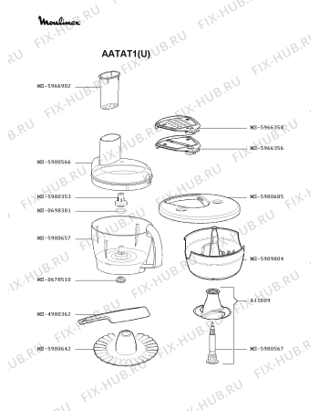 Взрыв-схема кухонного комбайна Moulinex AATAT1(U) - Схема узла MP002698.6P3