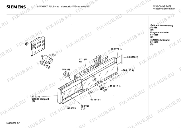 Схема №5 WE48301 SIWAMAT PLUS 4830 ELECTRONIC с изображением Панель для стиральной машины Siemens 00272339