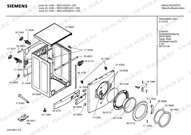 Схема №4 WIQ1430EU serie IQ 1430 с изображением Инструкция по установке и эксплуатации для стиральной машины Siemens 00580789