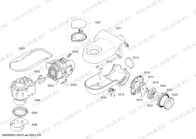 Взрыв-схема кухонного комбайна Bosch MUM8210, MUM8 professional - Схема узла 02