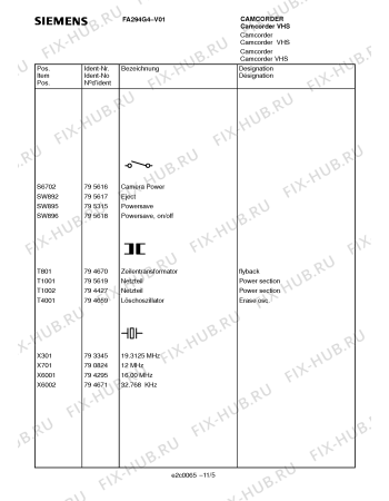 Схема №11 FA294G4 с изображением Сервисная инструкция для видеоаппаратуры Siemens 00535611