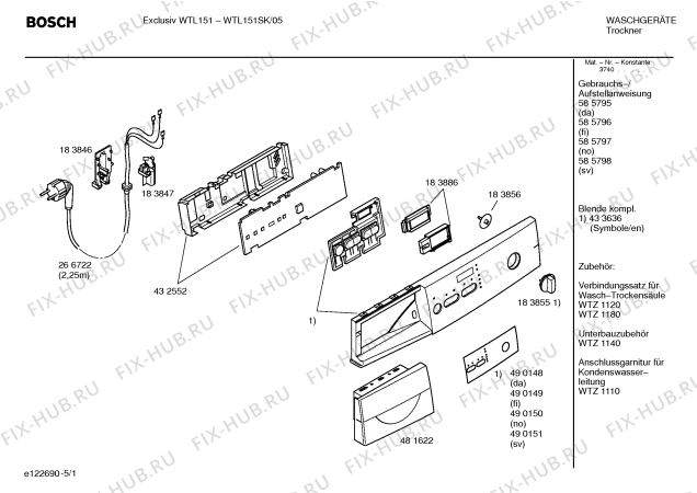 Схема №4 WTL151SK EXCLUSIV WTL151 с изображением Панель управления для сушилки Bosch 00433636