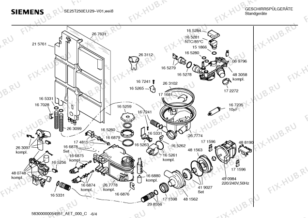 Схема №5 SE25T250EU с изображением Инструкция по эксплуатации для посудомойки Siemens 00592997